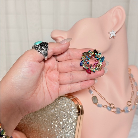 ⚜️ Multicolor Crystal Floral Brooch - Picture 3 of 7